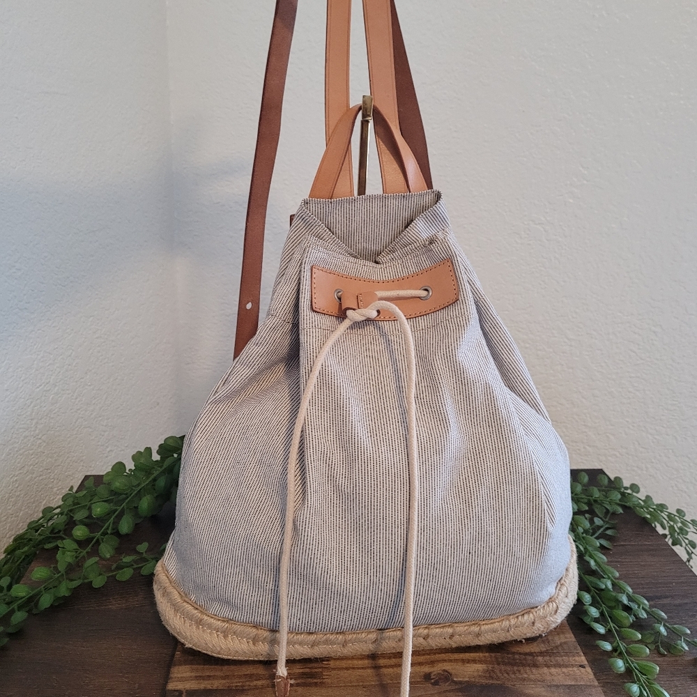 J. Crew Striped Tan and Brown Backpack